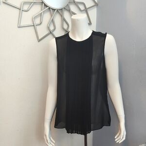 Zara Black Sleeveless Pleated Blouse 20 1/2" Pit to Pit 24" Long